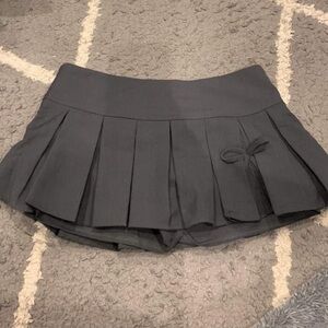 Cute Grey Pleated Skirt with Bow